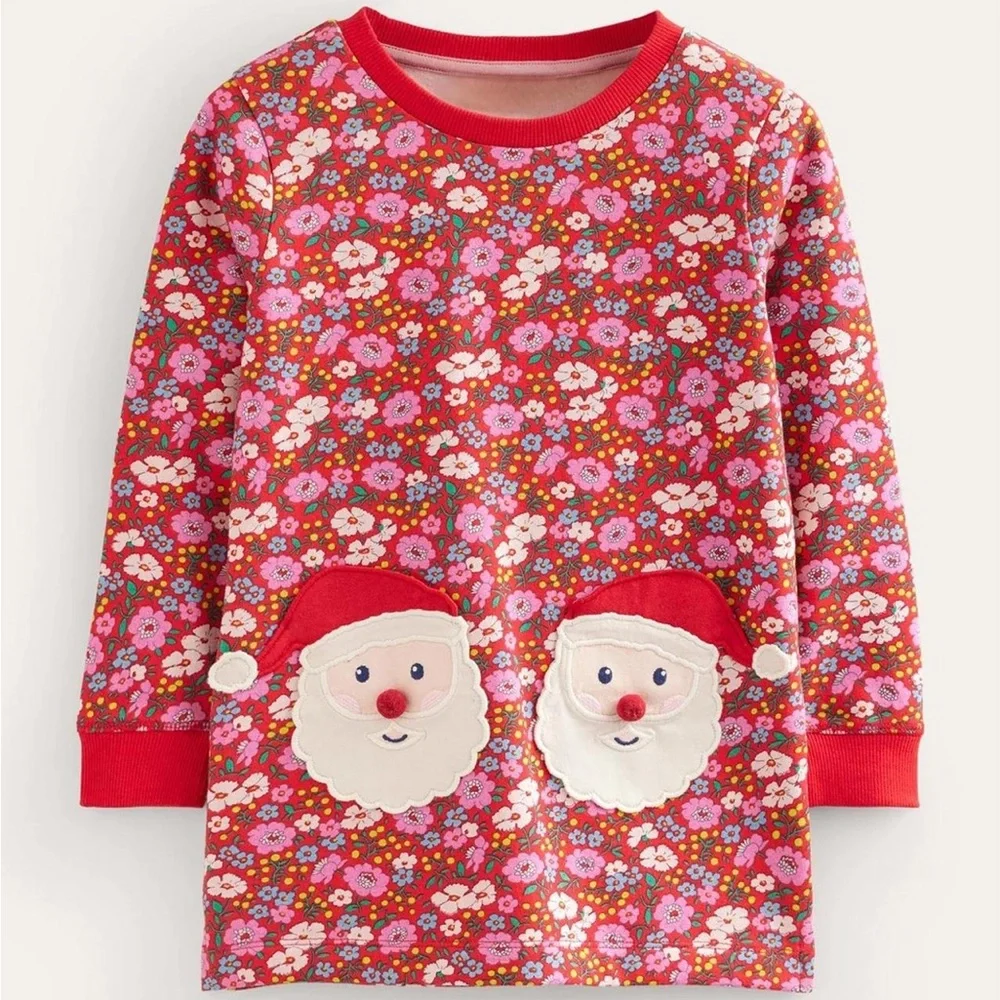 Mini Boden Red Floral Santa Dress - Picture 4 of 5